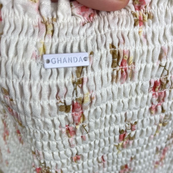 GHANDA Smocked White Floral Linen Blend dress SMALL - Picture 5 of 6